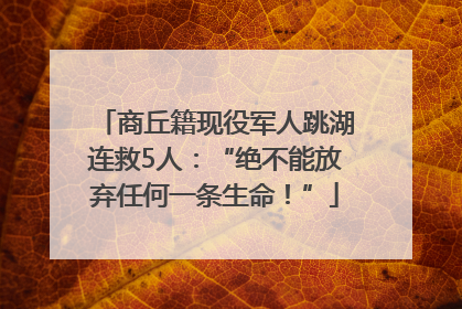 商丘籍现役军人跳湖连救5人：“绝不能放弃任何一条生命！”